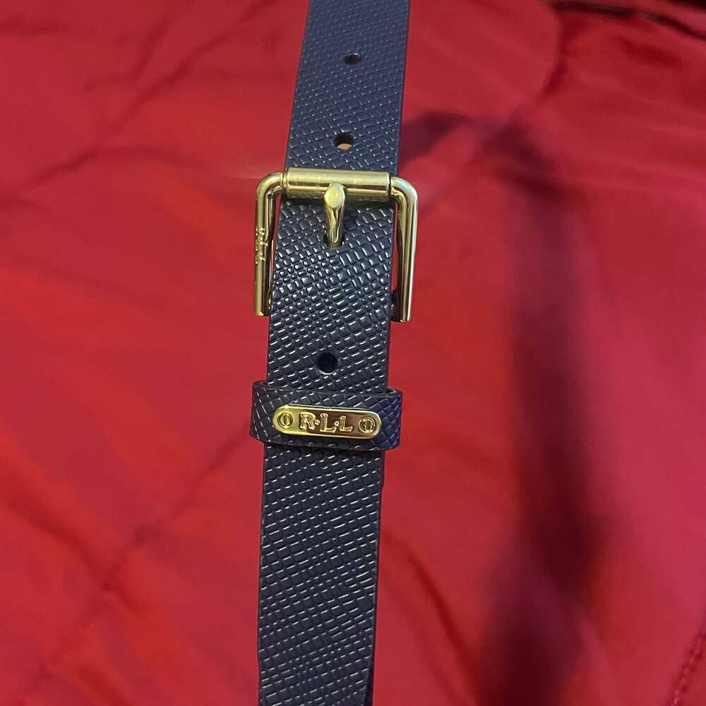 Lauren Ralph Lauren Women's Pebbled Leather Skinny Belt US L/ 37” Navy - Picture 7 of 8